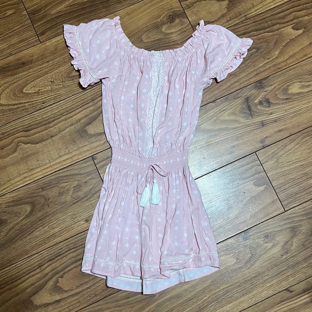 Ocean drive pink & white off the shoulder dress.